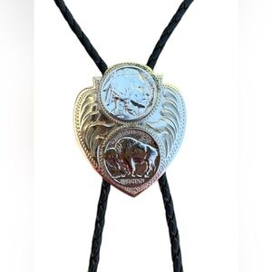 Comstock Silversmiths Western Vintage 90’s Buffalo Nickel Bolo Tie Heart Slide